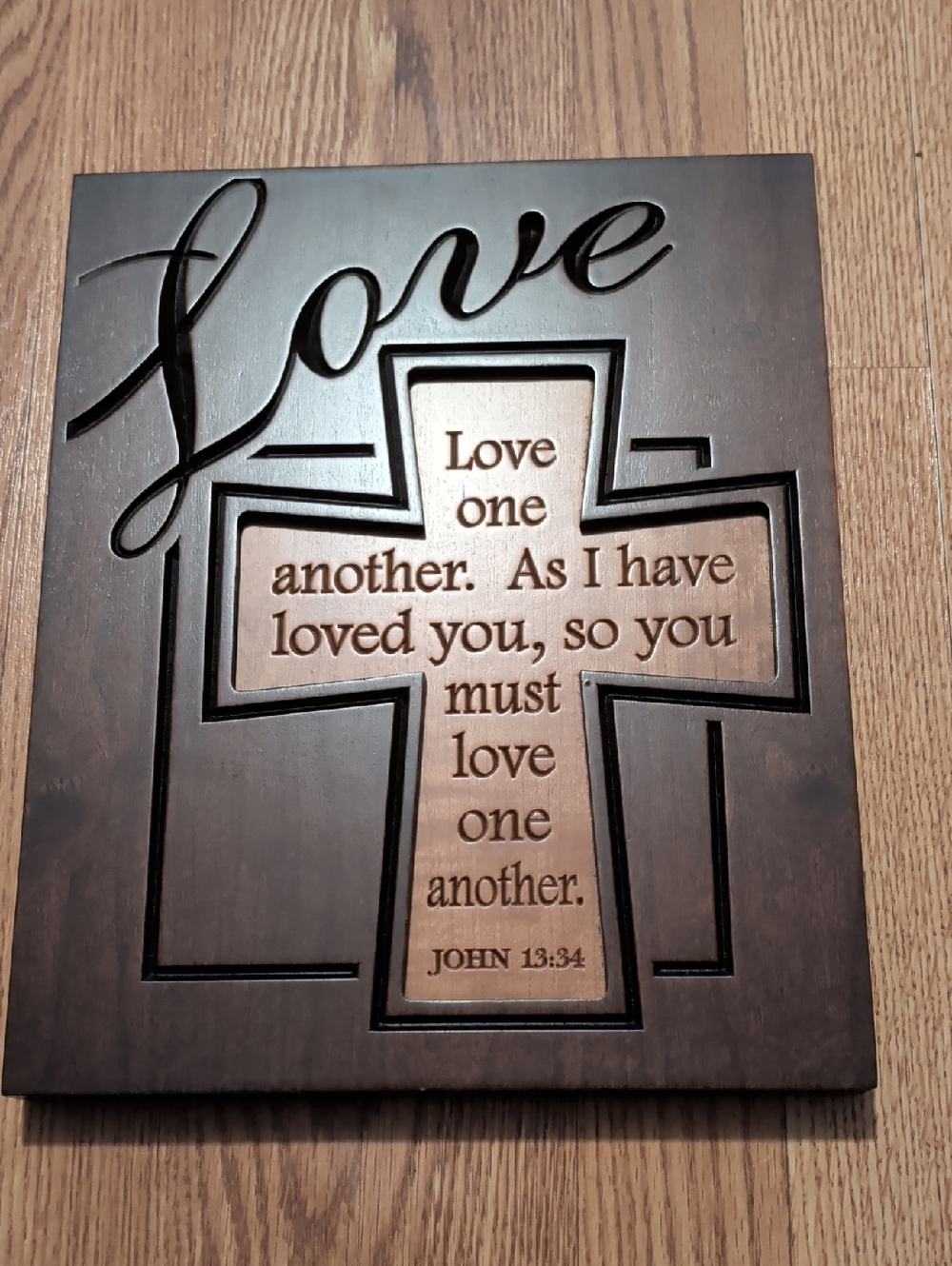 Wooden Wall Plaque "Love" Cross with Scripture